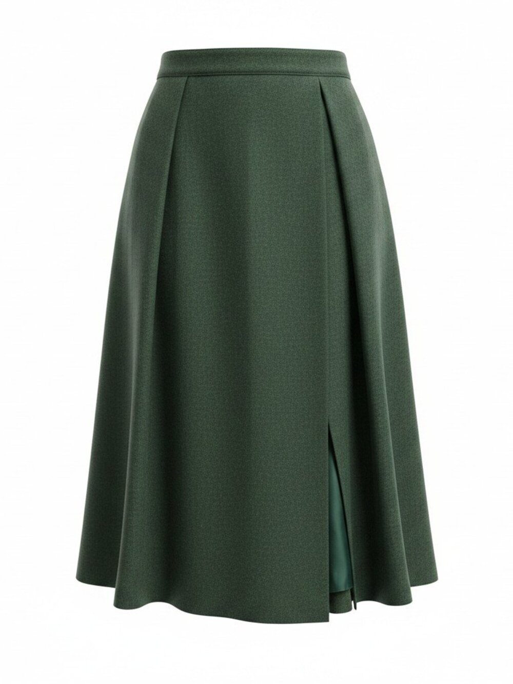 Achro Forest Green Wool-Blend Pleated Midi Skirt - Size S